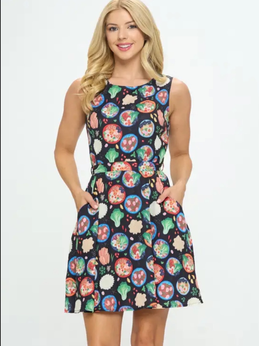 Ramen dress Novelty print with pockets retro women’s size small